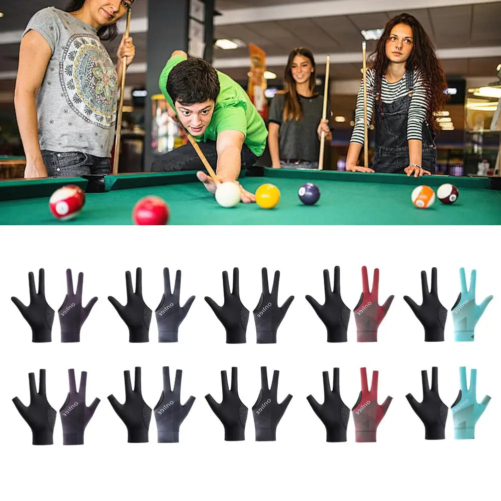 1Pc Billiards Glove Left Hand Three Finger Snooker Glove Billiard Slip Elasticity Accessor Billiard Training Gloves Sticker Q1Z9