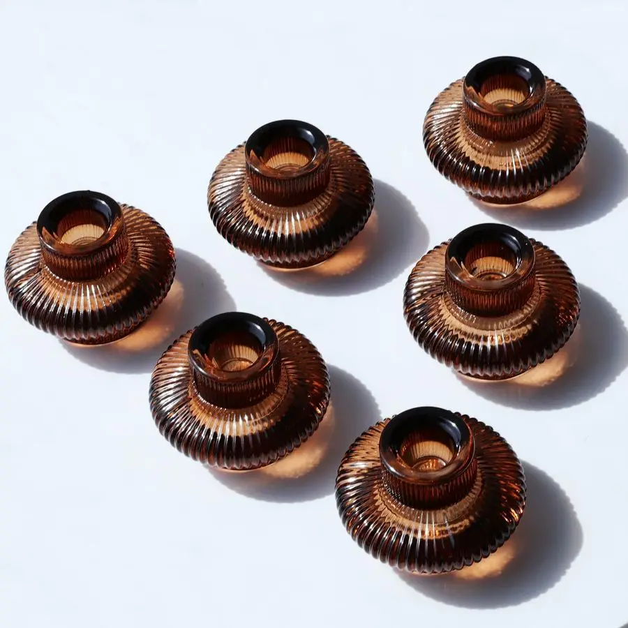 

18pcs Brown Taper Candle Holders for Table Centerpiece, Reversible Glass Candle Holder for Candle Sticks amp Tea Lights Candles,