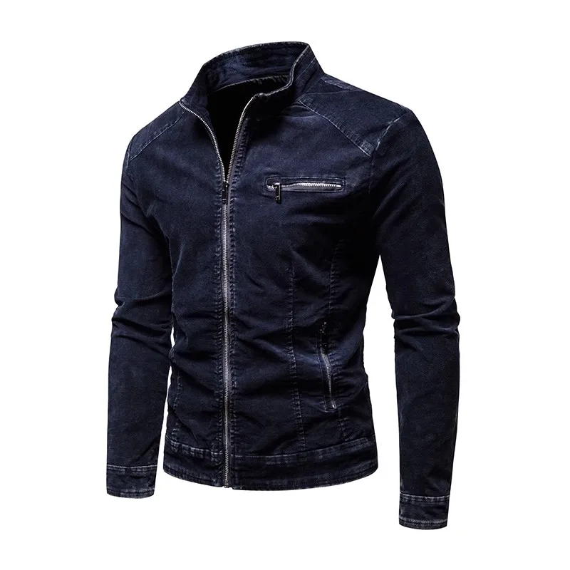 Wiosna Jesień Kurtka dżinsowa Mężczyźni Moda Slim Fit Stójka Moto Biker Bawełniane płaszcze dżinsowe Męska kurtka Vintage Casual Streetwear