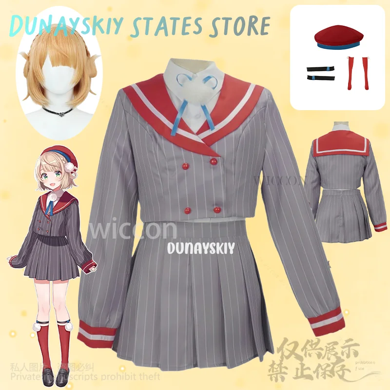 

Vtuber 코스프레 Shigure Ui Anime Costume Jirai Kei Kawaii Uniform JK School Uniform Dress Lolita Hat Wigs Cos Customized