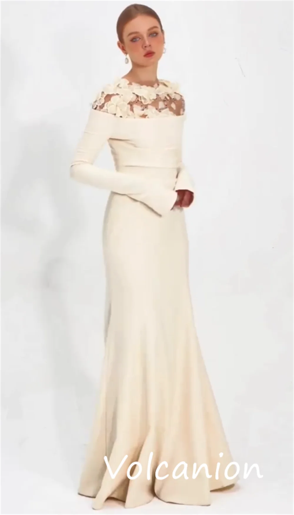Customized Fashion Elegant Jersey Flower Pleat A-line Scoop Neck Long Dresses Bespoke Occasion Classic Casual image 3