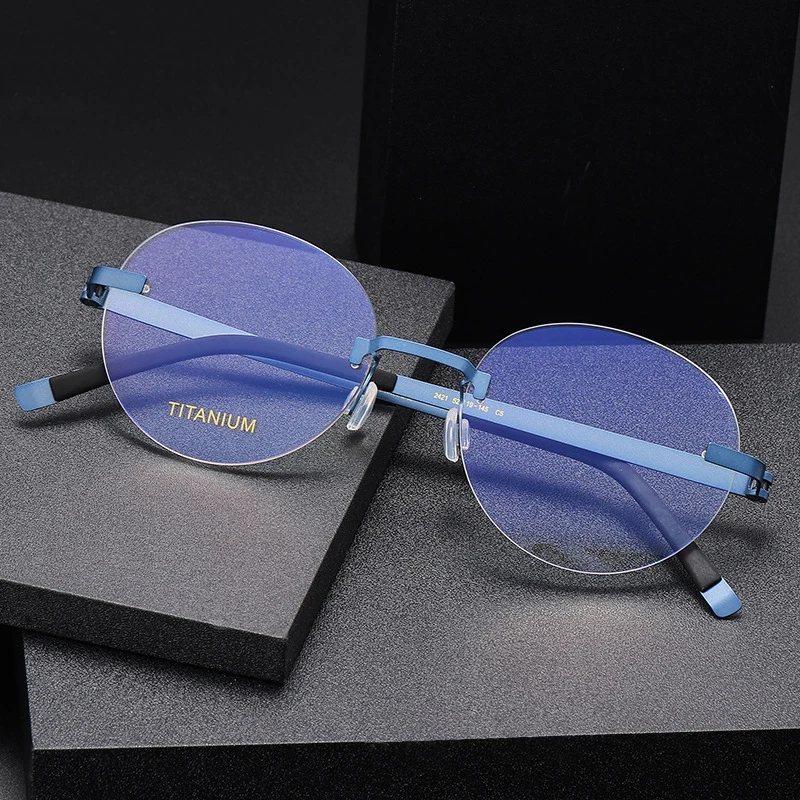 

Новинка 2025, сверхлегкие оправы для очков без оправы из чистого титана, роскошные брендовые круглые оптические оправы для очков, мужские и женские очки