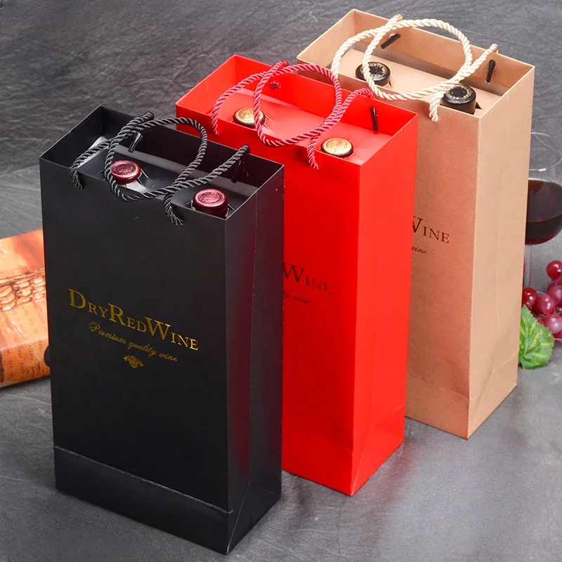 10pcs New Models Red Wine Bag Durable Bold Handheld with Buckle Wine Champagne Double Bottle Handbag Portable Packing Gift Bags