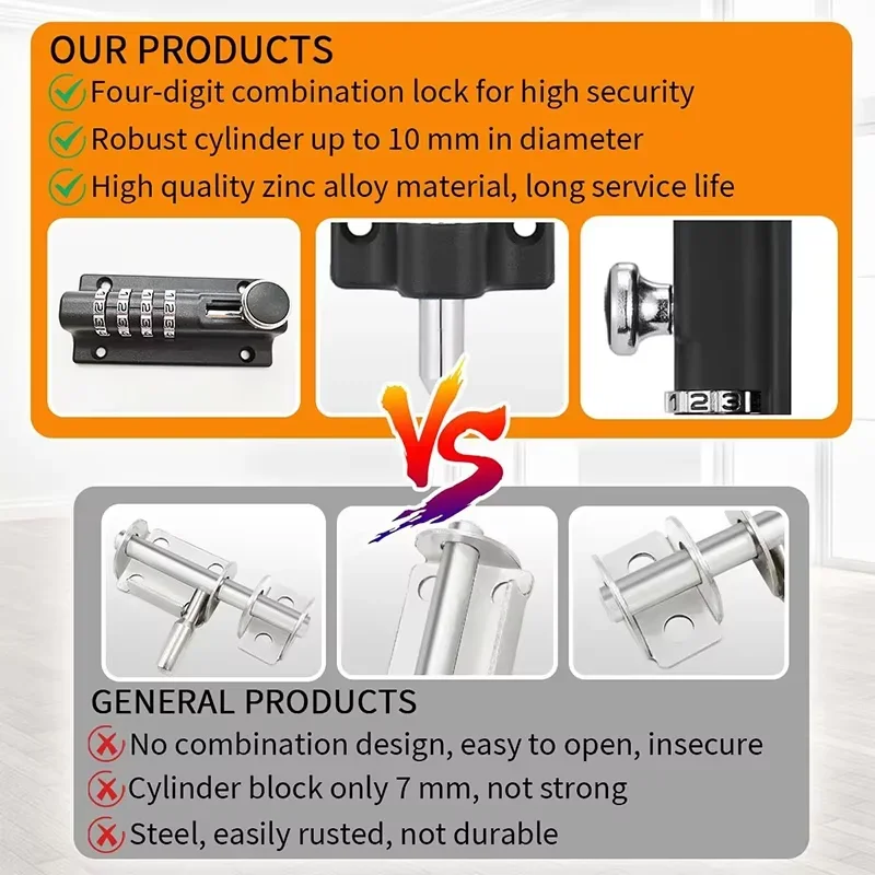 smart door locks Lock Black Silver Bolt Metal Door Latch Anti-theft Safety Combination Digit Padlock - view 4