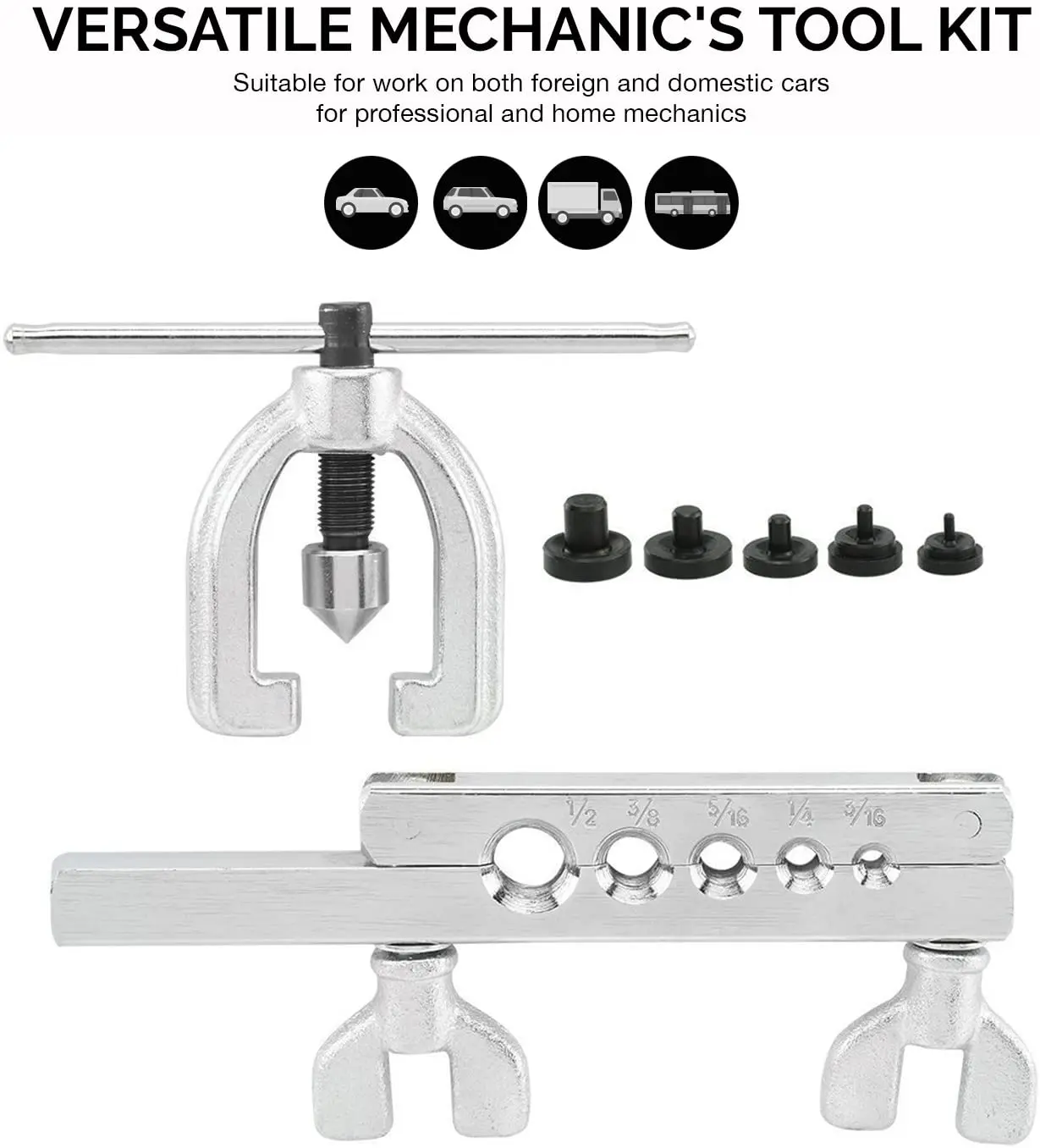 Auto Double Flaring ทองแดงอลูมิเนียมสายเบรคท่อทองเหลืองชุดเครื่องมือ9ชิ้น5อะแดปเตอร์4.8มม.-12.7มม.3/16 "-1/2นิ้ว" "" "" "" "" "" "" "" "" "กลศาสตร์