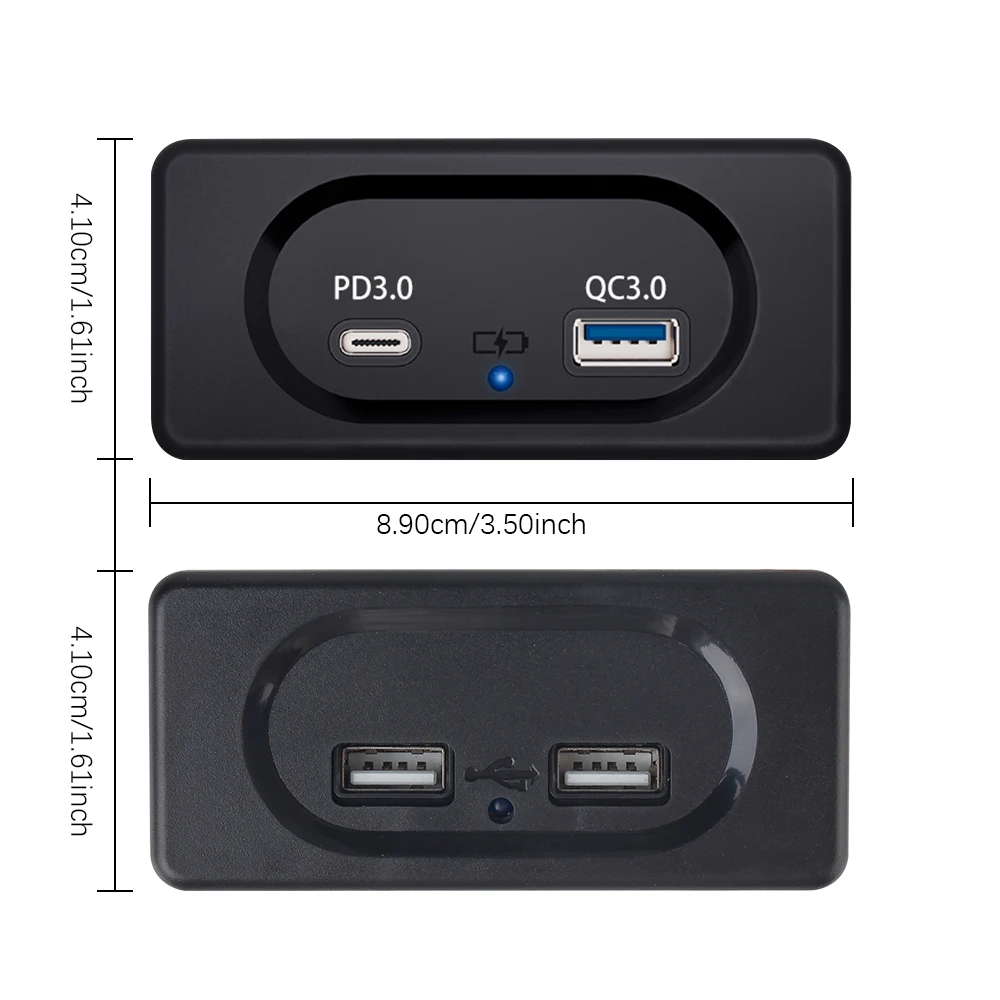 Панель быстрой зарядки 12/24 В, настенное крепление, адаптер порта PD3.0 Type-C, светодиодный светильник, двойная розетка для зарядного устройства USB