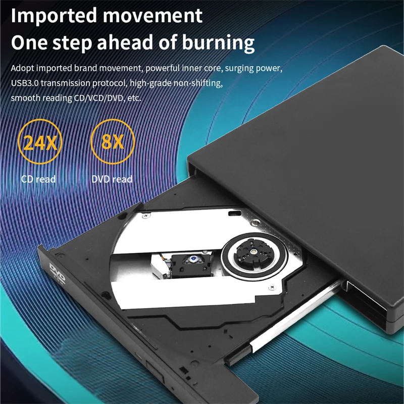 Slim Protective External CD DVD Drive, CD-RW Drive, DVD-ROM Burner, Player para Laptops, PCs Desktop, USB 2.0