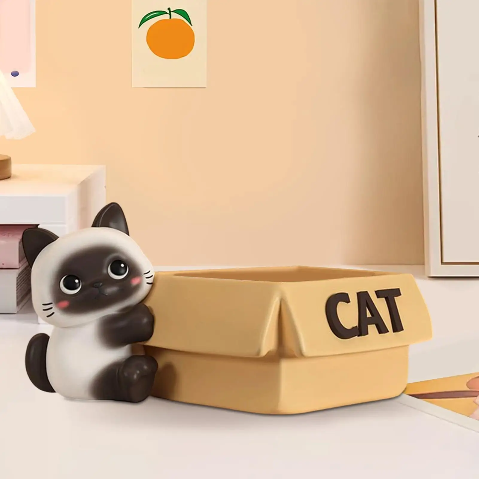 Cat Candy Dish Cat Figurine with Storage Tray Resin Key Holder Bowl for Candy Entryway Table Home Living Room Bedroom Cabinet