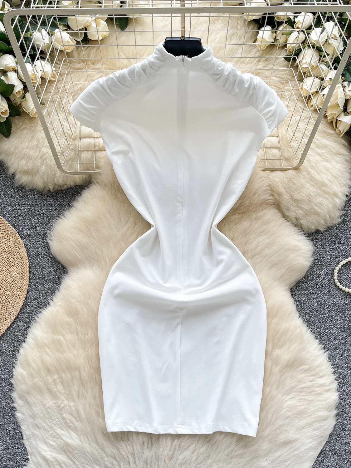 Été nouveau Sle pur désir fille chaude plissée ort Sve col haut minceur moulante enveloppement autour de la taille haute a-ligne Dr