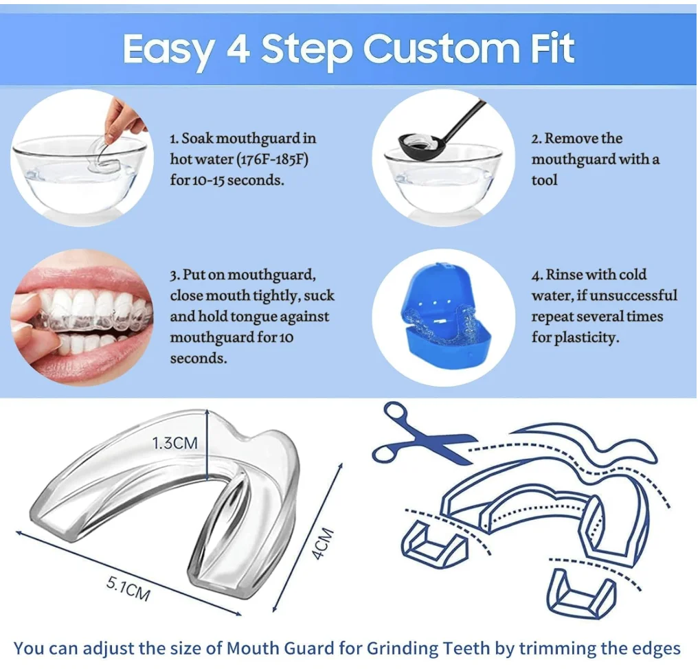 أفضل بيع 4 قطعة/صندوق حراس الفم لتقليص الأسنان قابلة للتشكيل الأسنان الحرس الليلي للكبار وقف الأسنان طحن صينية صريف الأسنان