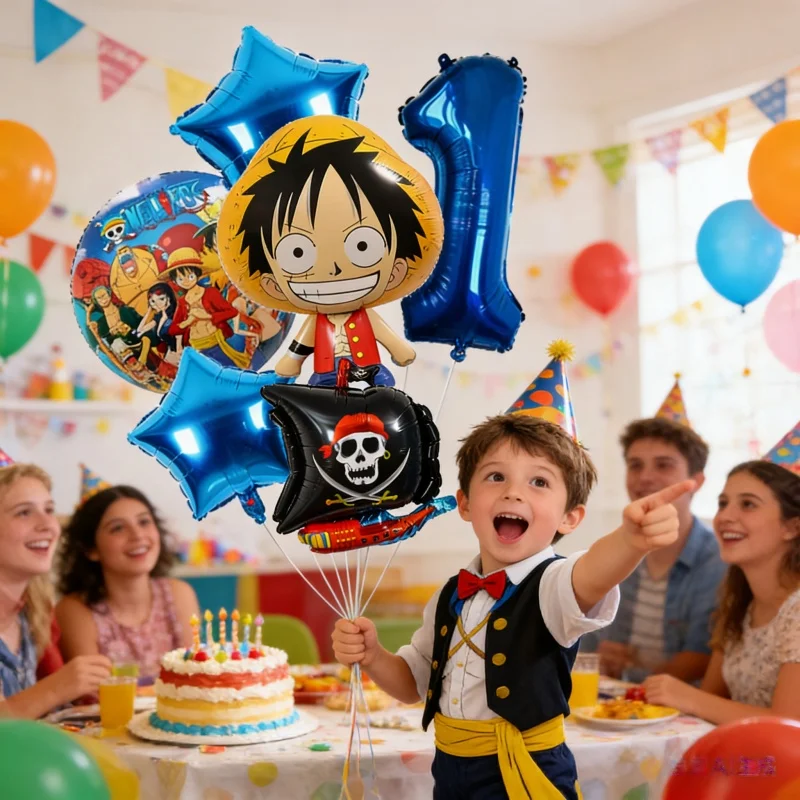One Piece Themen-Set mit Luffy-Folienballons, Latexballons für Kindergeburtstage, Zahlenballons, Globos zur Partydekoration