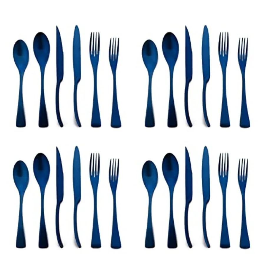 

Luxury 18/10 Stainless Steel Matte Blue Cutlery Flatware Set for 4 - Steak Spoons Forks Knife Silverware Service 24-Piece