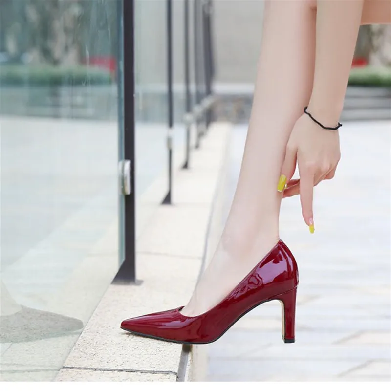 Patent Leather Heels 2023 Fashion Woman Pumps Pointed Toe Women Shoes Sexy Party Shoes Women Office High Heels Plus Size 32-43