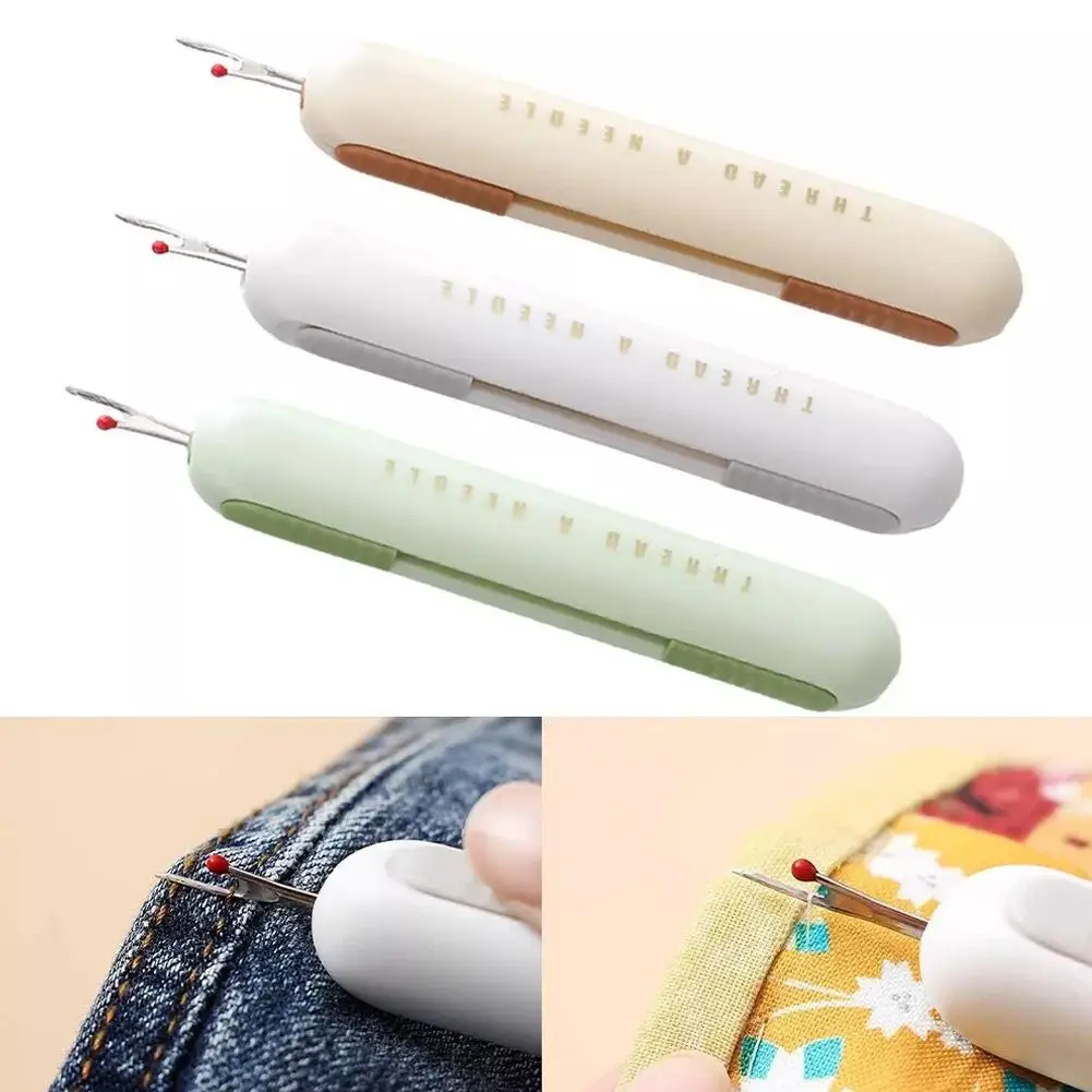 Needle Free Sewing Cylinder 2in1 Needle Threaders Seam Rippers For Sewing Efficient Hand Free Clothes Sewing Thread Box E5B9