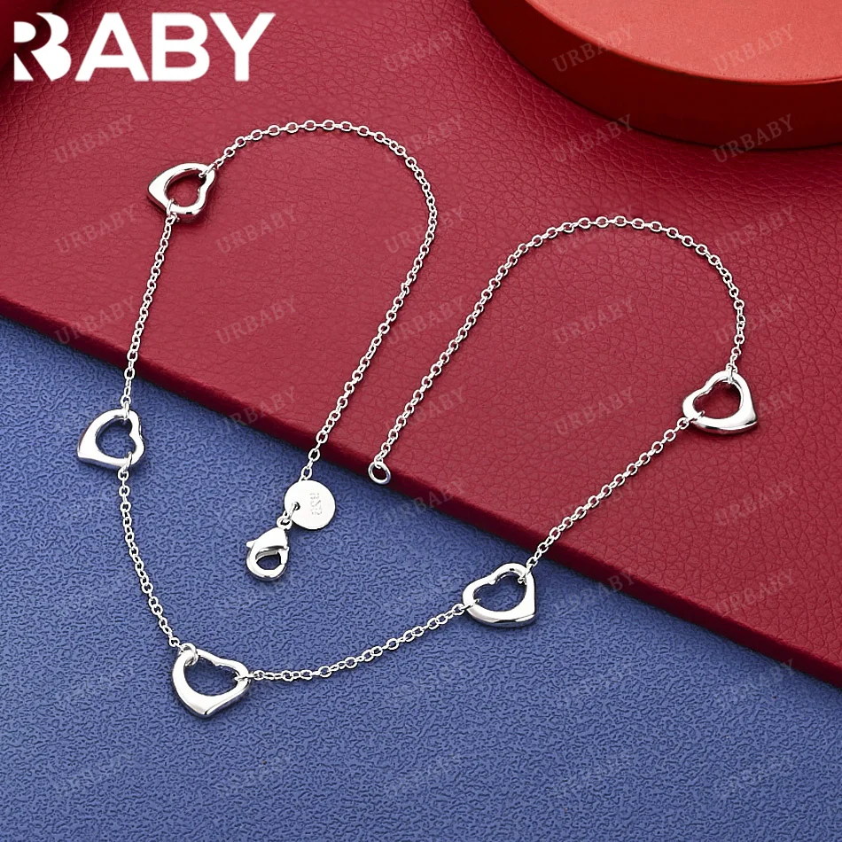 

URBABY 45cm 925 Sterling Silver Hearts Chain Necklace Creativity Gifts Street All-match Party And Daily Wear