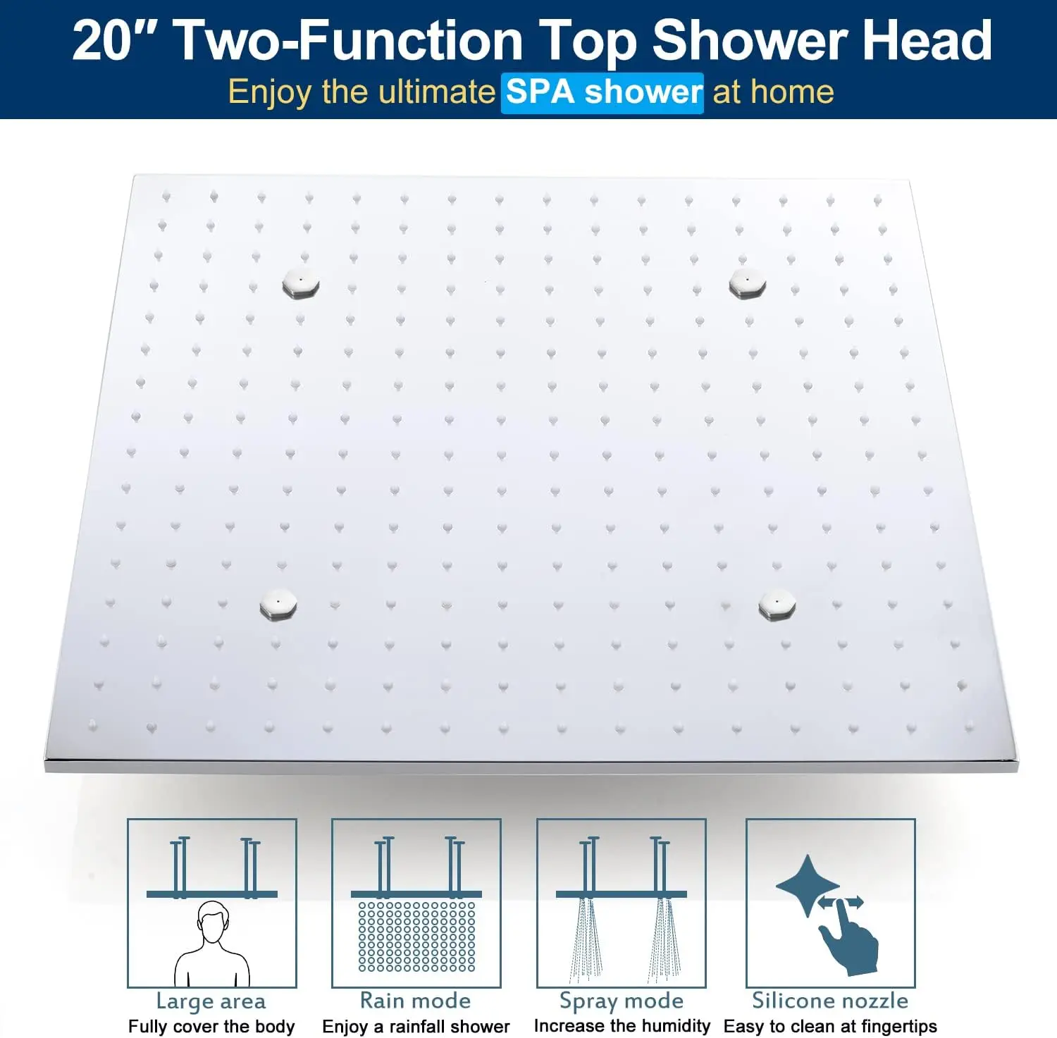 Luxury 2-Function 20-Inch LED Rainfall Spa Thermostatic Shower System Modern Complete Shower Faucet Set Polished Surface Soft