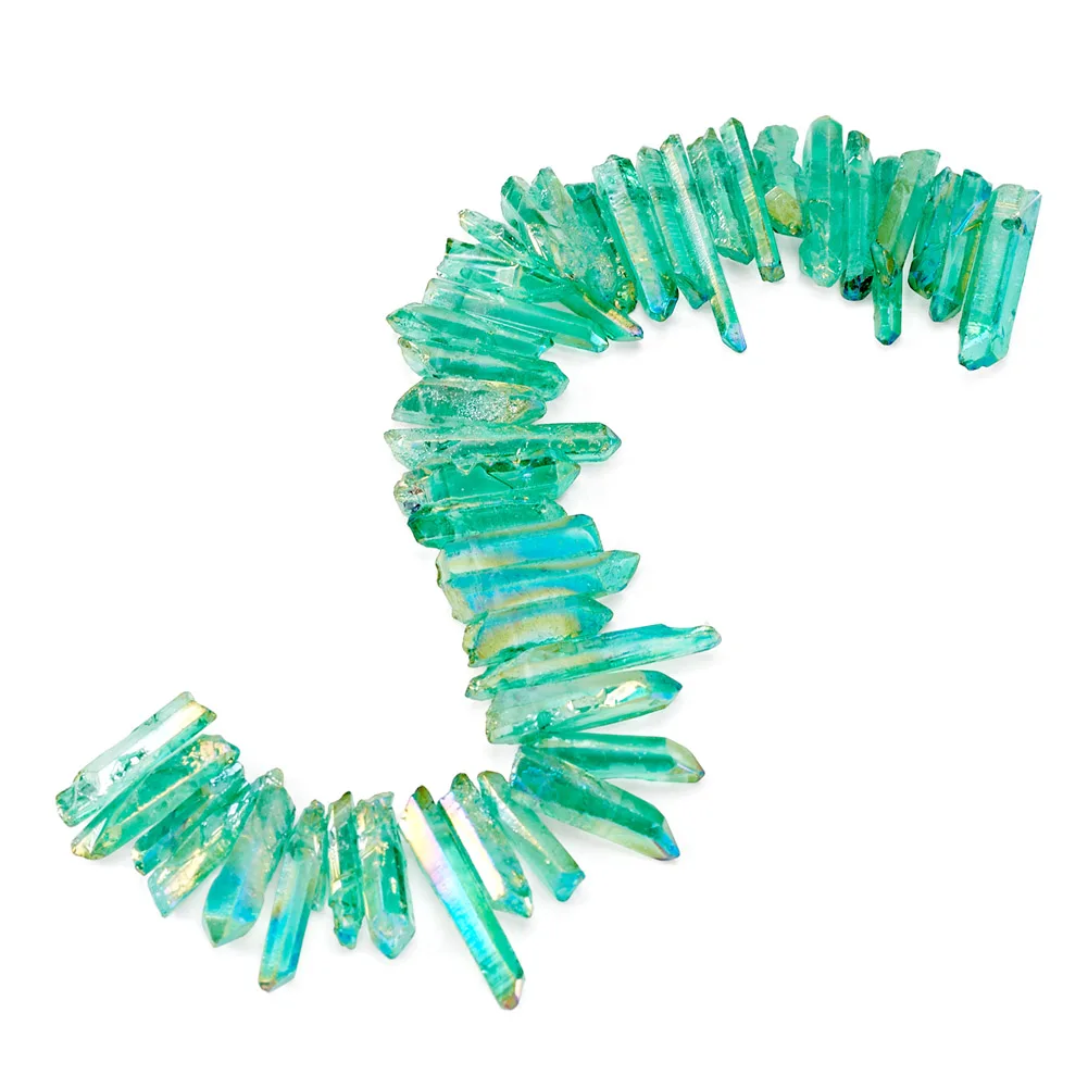 1 String Electroplated Natural Quartz Stick Beads Irregular Strip Top Drilled Stone Beads for Jewelry Making