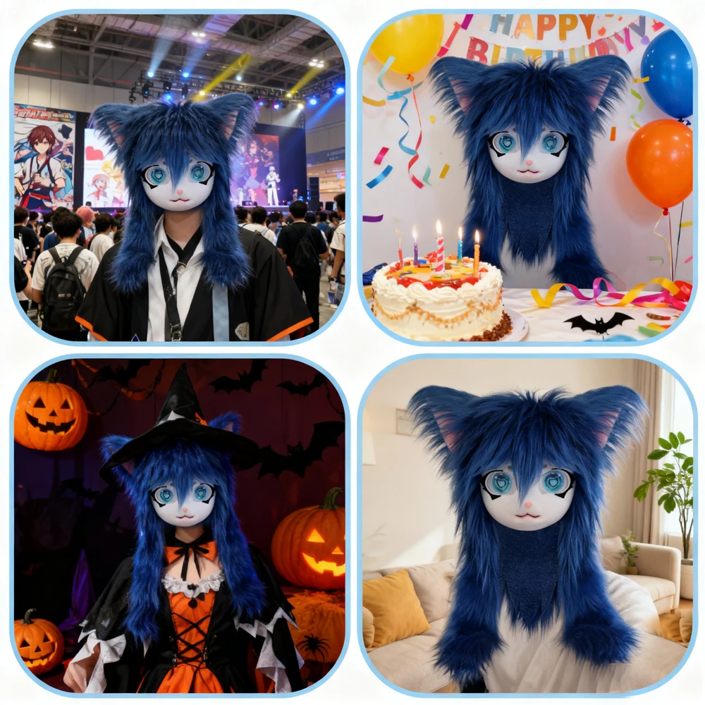 Advanced Kigurumi Fursuit Headpiece - Professional Animal Mask with Detailed Lolita Ears for Stage Performance Halloween