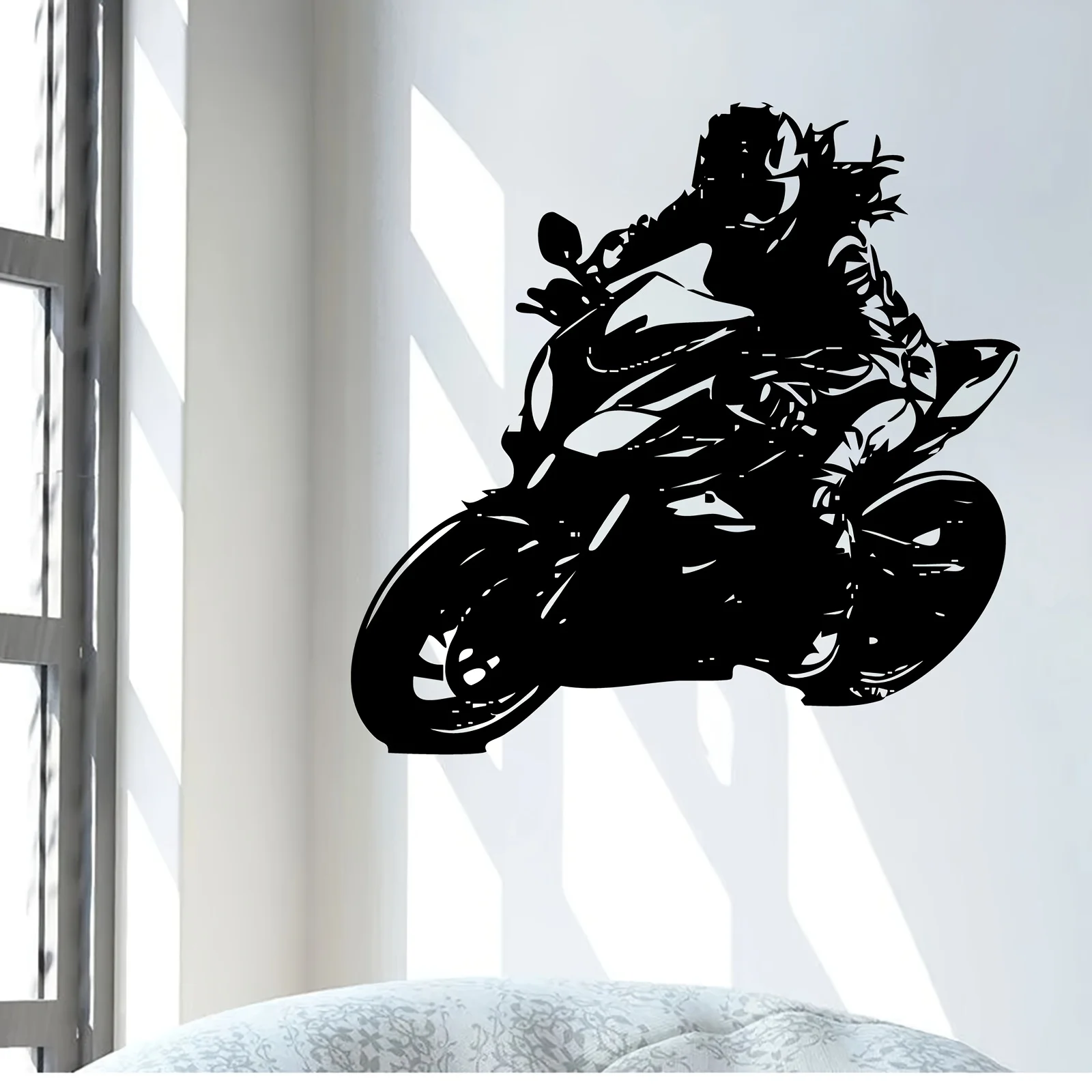 Motorcycle Rider Rustproof Metal Wall Art Weatherproof Flat Aluminum Artwork for Garage Man Cave Indoor Outdoor Home Decor