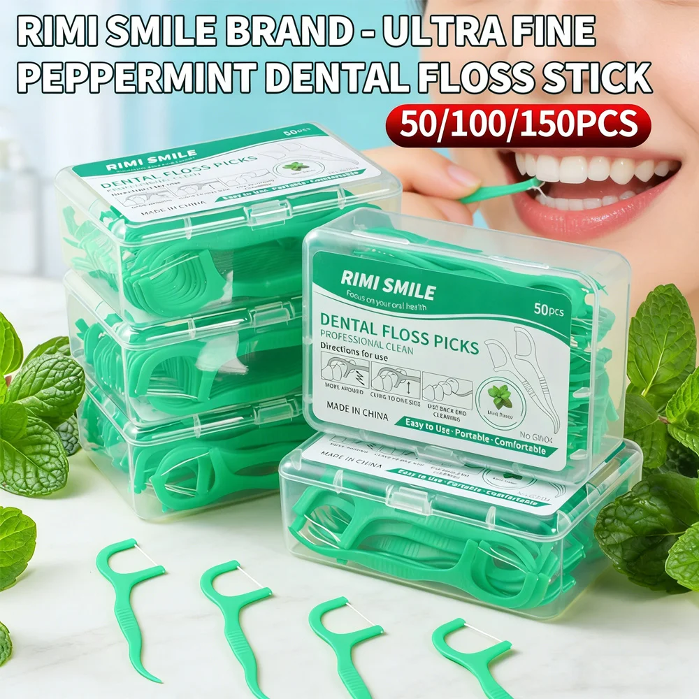 RIMI SMILE 50/100/150 Unidades de Hilo Dental Ultrafino con Sabor a Menta, Caja Portátil Fácil de Transportar, Limpiador Dental para la Vida Diaria y Viajes