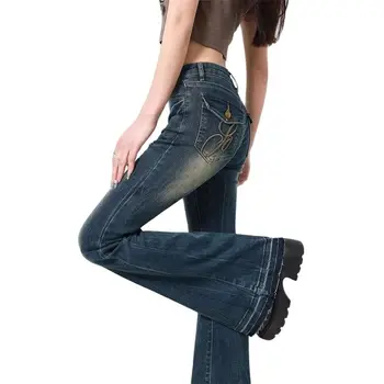 Calça jeans feminina azul y2k, folgada, harajuku, estética, jeans, tamanho grande, vintage, 2000s, roupas de lixo