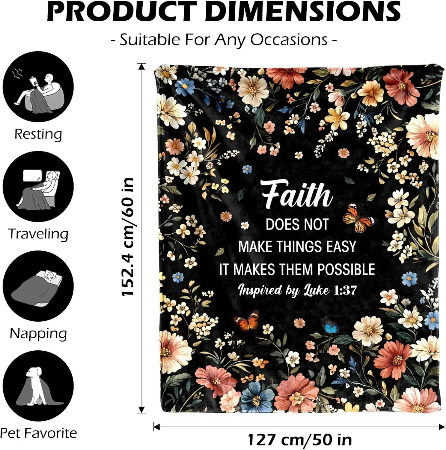 Floral Print Inspirational Throw Blanket Home Decor Scripture Gift Boho Christian Spring Fall Couch Throw Cozy Decorative Blanke