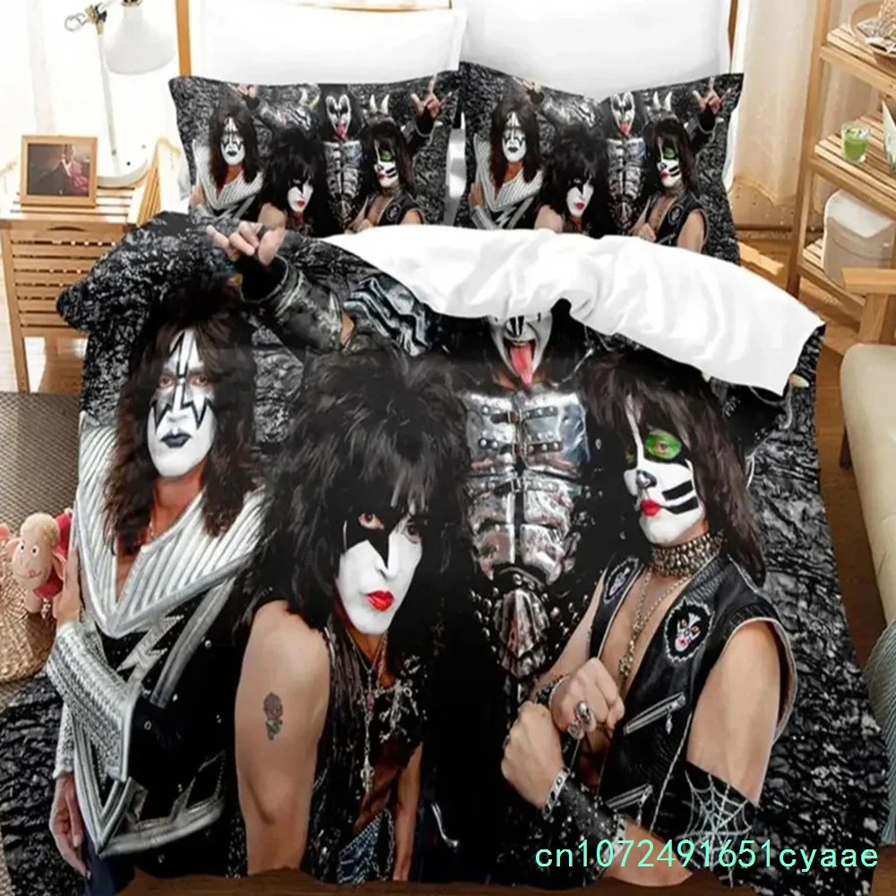 Immagine 6: Set di Biancheria da Letto Kiss Band, Copripiumino Singolo Rock Band, Misure Doppia, Queen, King, Twin per Ragazzi e Adulti, Set Copripiumino Morbido, Idea Regalo