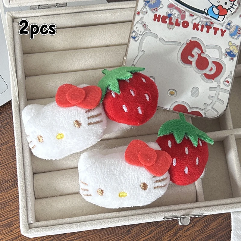 2Pcs Sanrio Strawberry Hello Kitty Hair Clip For Women Girls Sweet Versatile Bangs Hair Clip Fashion Kawaii Accessories Gifts