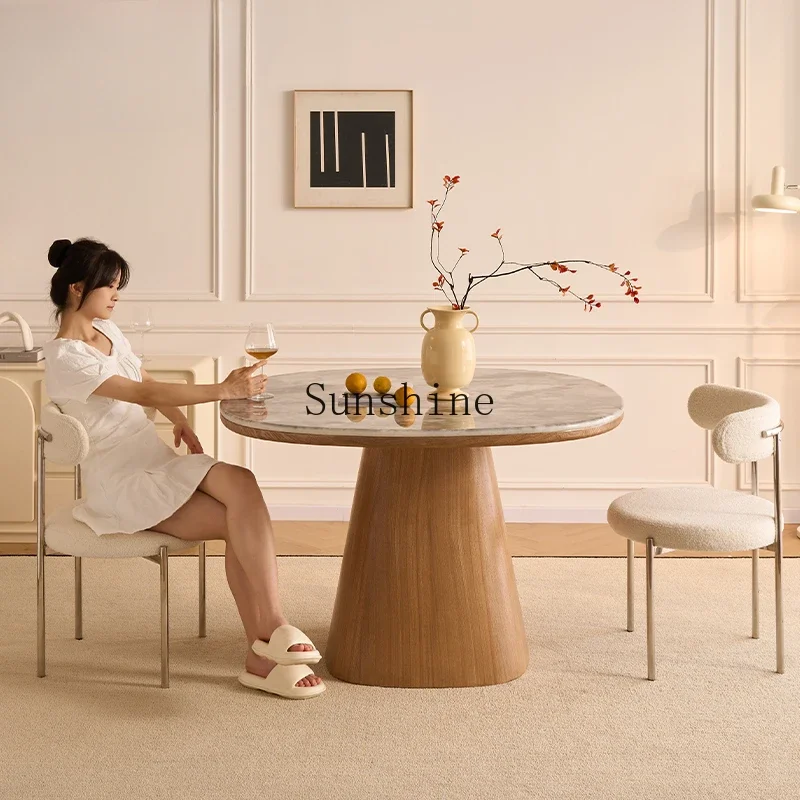 Household small apartment wabi wind dining table supercrystalline stone round table