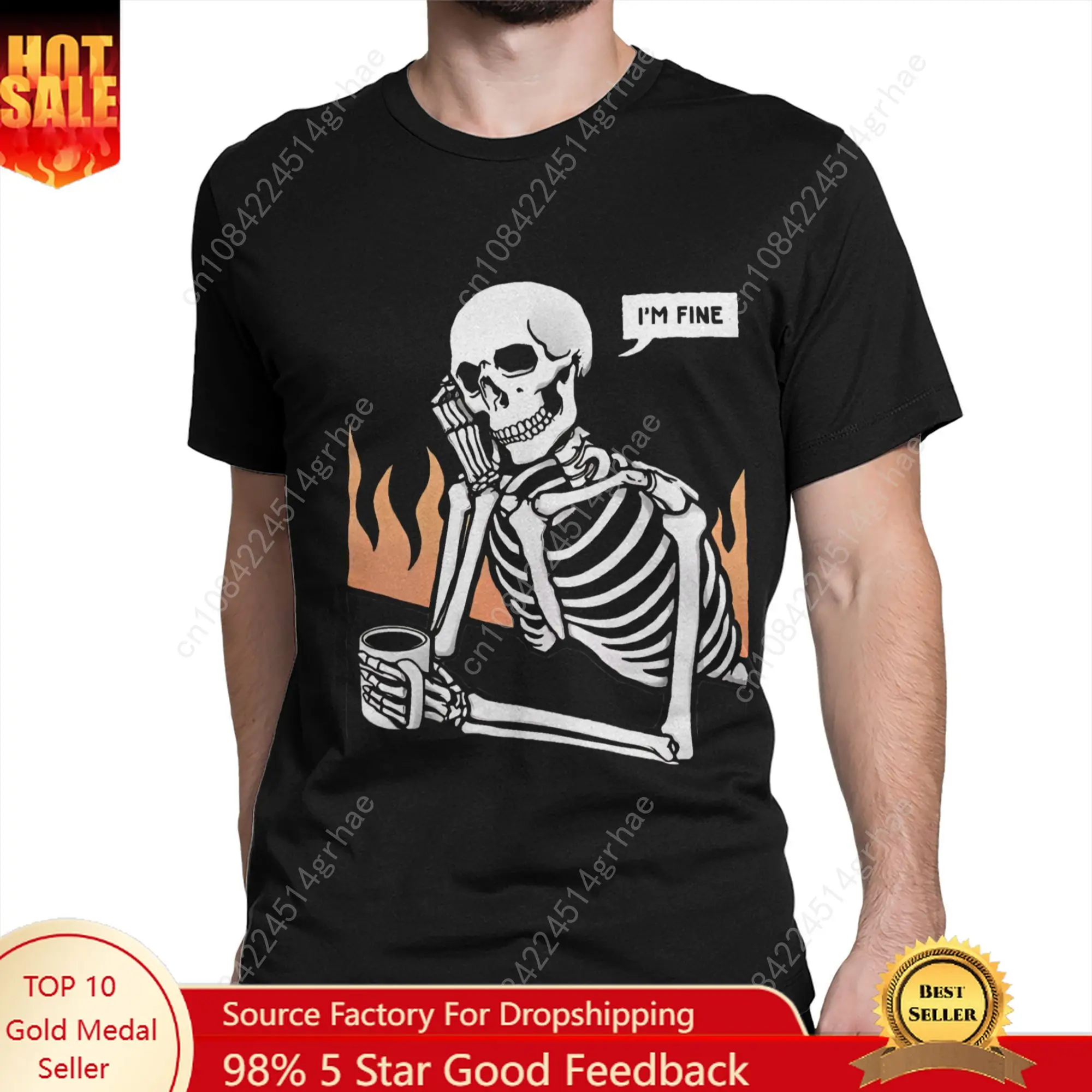 

Novelty Skeleton Eternal Lovers T-Shirt for Men O Neck Cotton T Shirt I Am Fine Short Sleeve Tees Party Tops