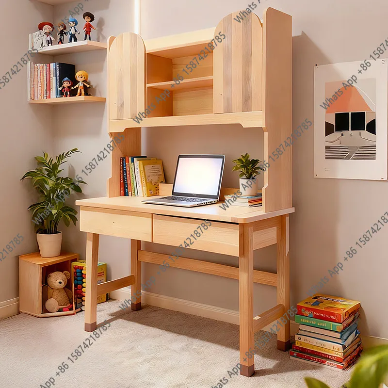 Nordic solid wood desk bookshelf integrated bookcase combination light luxury home simple study study computer desk writing desk