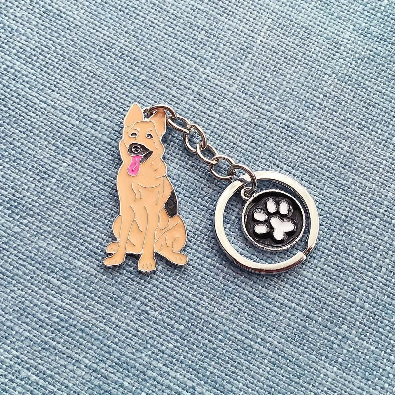 Cute Enamel German shepherd dog Keychain Dog Paw Key Ring Footprints Key Chains For Women Men Handbag Accessories Jewelry Gifts