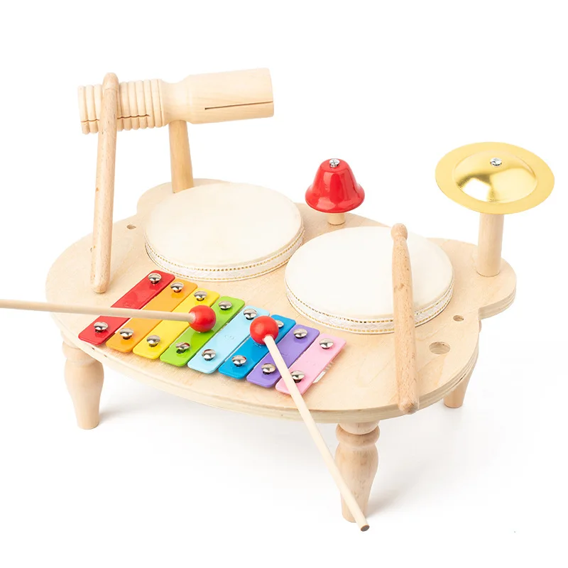 

Toddler Musical Instruments Toys Wooden Multifunctional Percussion Instruments Drum Eight Tone Piano Educational Toys for Kids