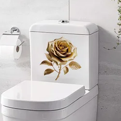Golden Rose Toilet Stickers Bathroom Wall Sticker PVC Self Adhesive Flower WC Sticker Home Bathroom Decoration Decals