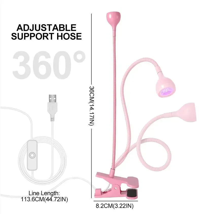 Lâmpadas led para unhas, 3w, flexível, pescoço de ganso, secagem rápida, secador de manicure, esmalte em gel, luz de cura para unhas em gel