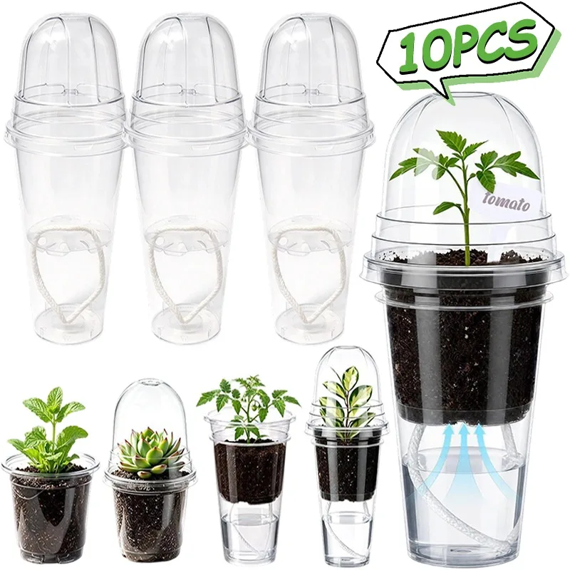 1/10Pcs Seed Starter Tray Self Watering Plant Nursery Pot with Ventilated Humidity Dome Transparent Double Layer Germination Kit