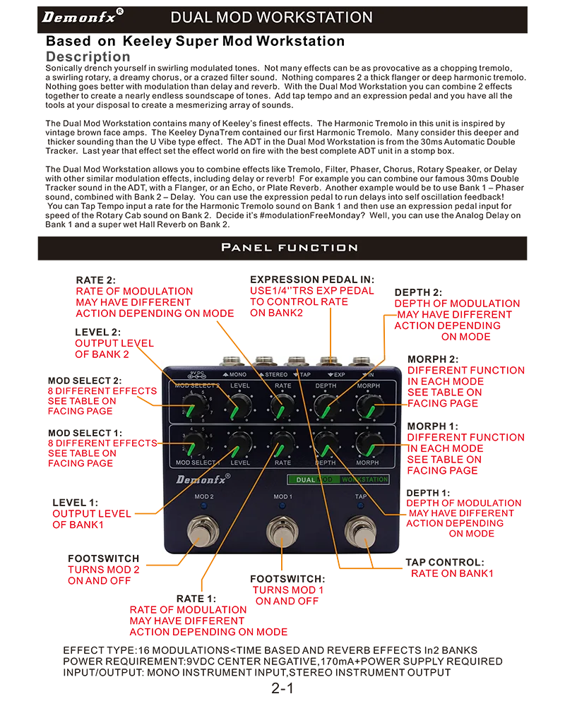 Demonfx DUAL MOD WORKSTATON Guitar Bass Effect Pedal Super Mod
