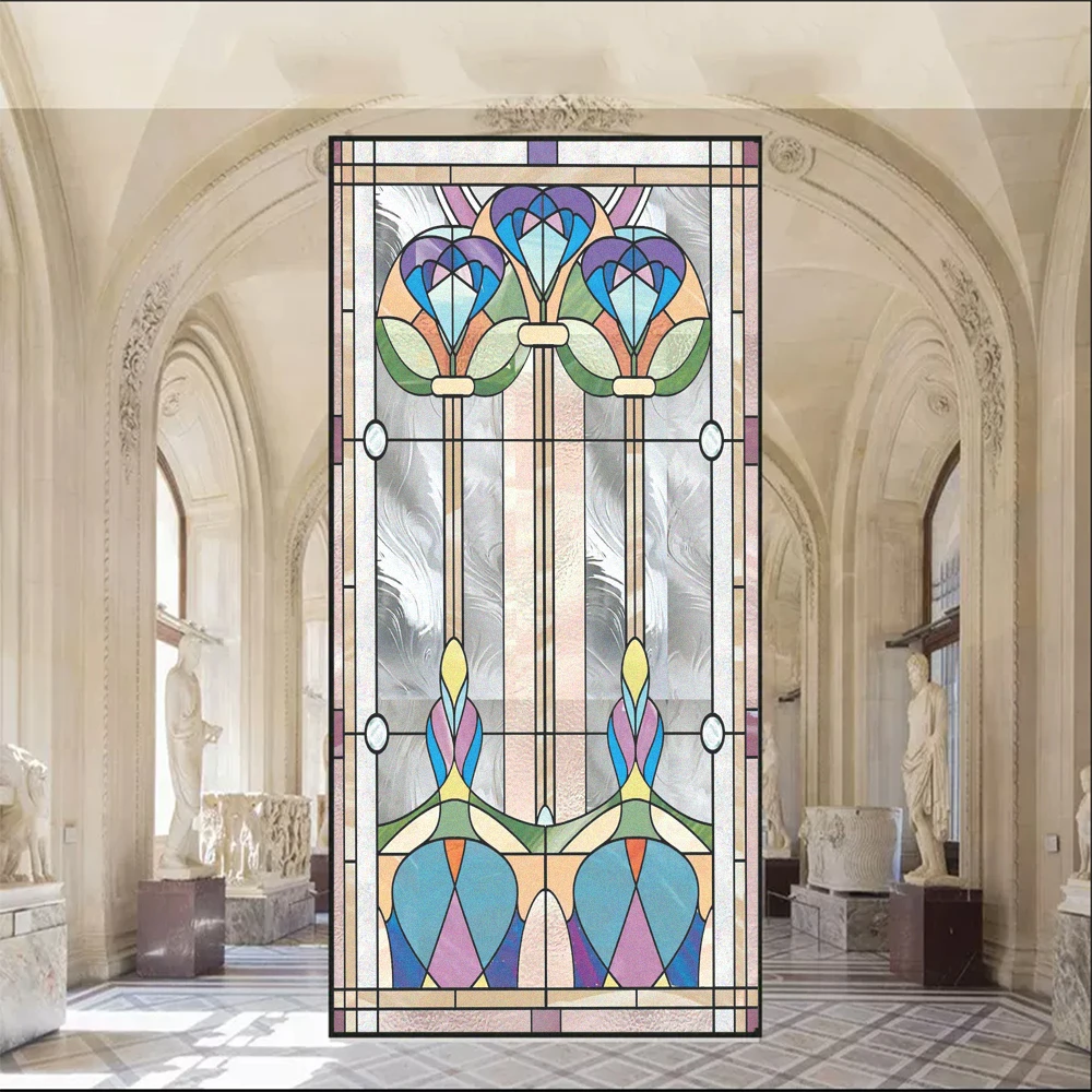 

Church style Glass Window Privacy Sticker PVC Frosted Sun Blocking Non-glue Static Electricity Sliding Door Window Stained Film