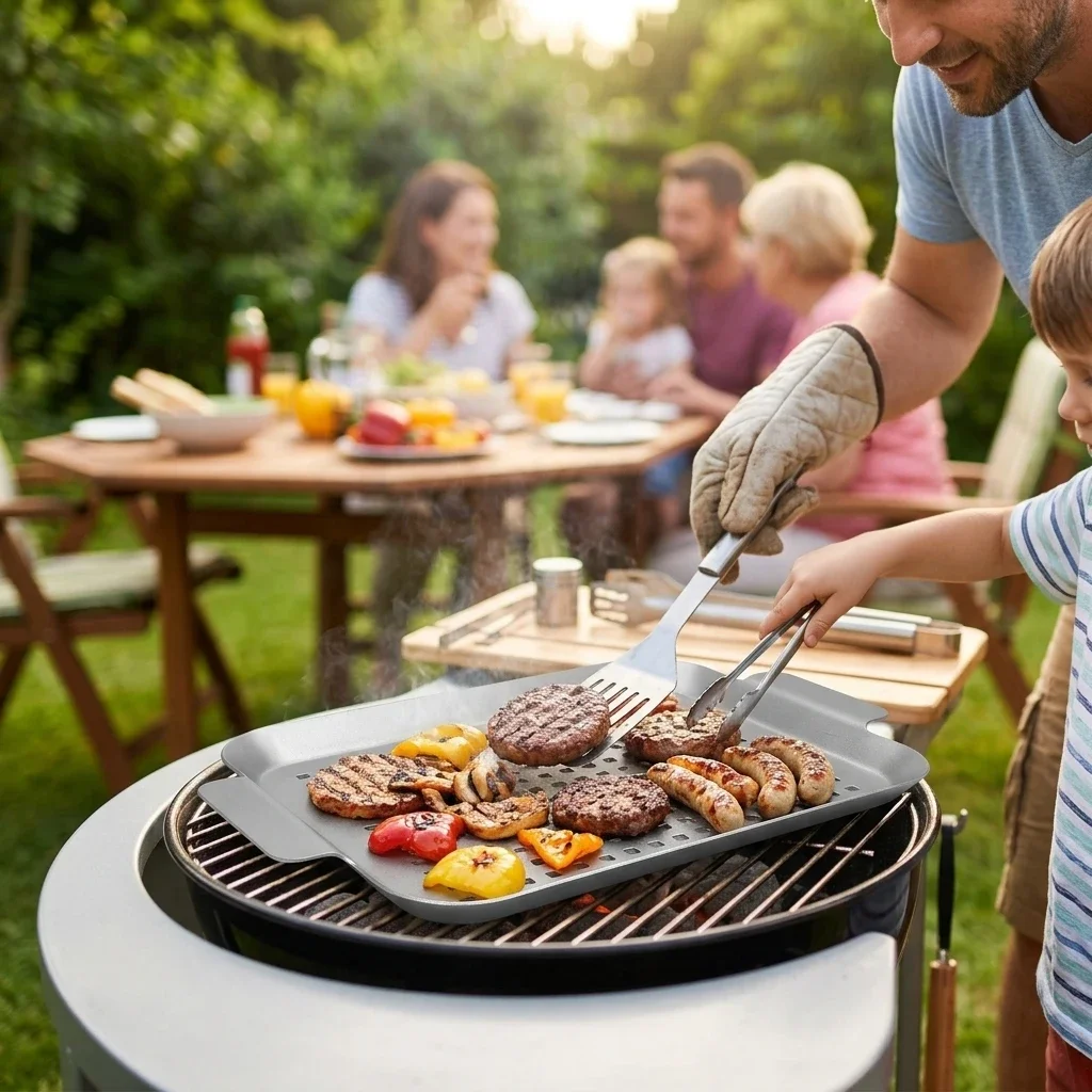 Grill Plate Non Stick Grill Pan for Outdoor BBQ Camping Cooking Plate Aluminum Alloy Food Grade Coating Kitchen Accessories