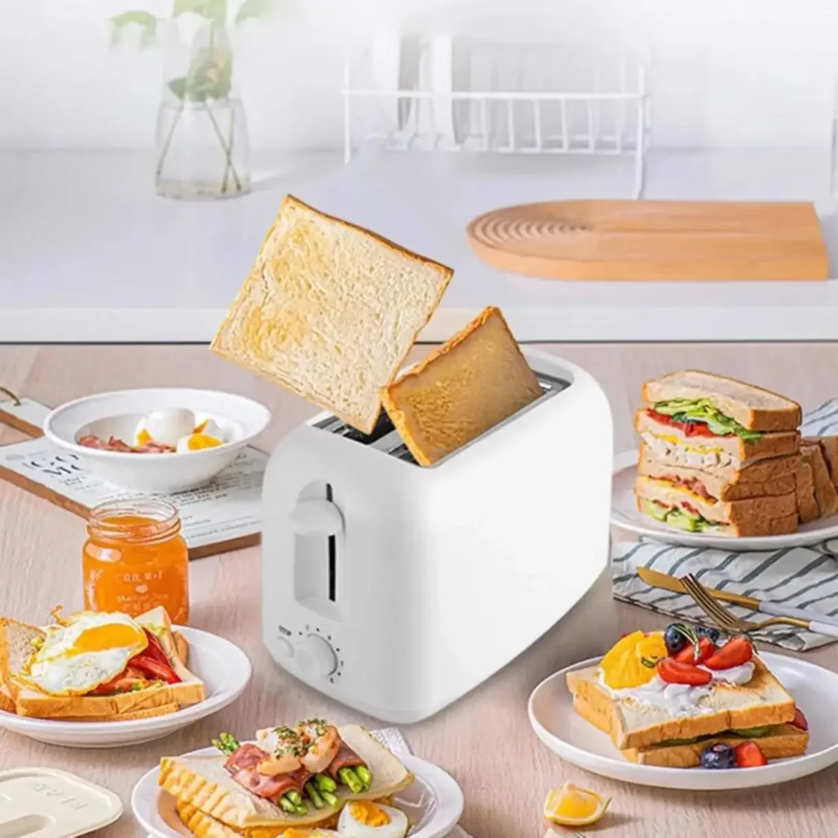 

New automatic machine for sandwiches and breakfasts, 700 W, 2 slices, electric toaster, breadcrumb tray, bread toasting, 6 brown