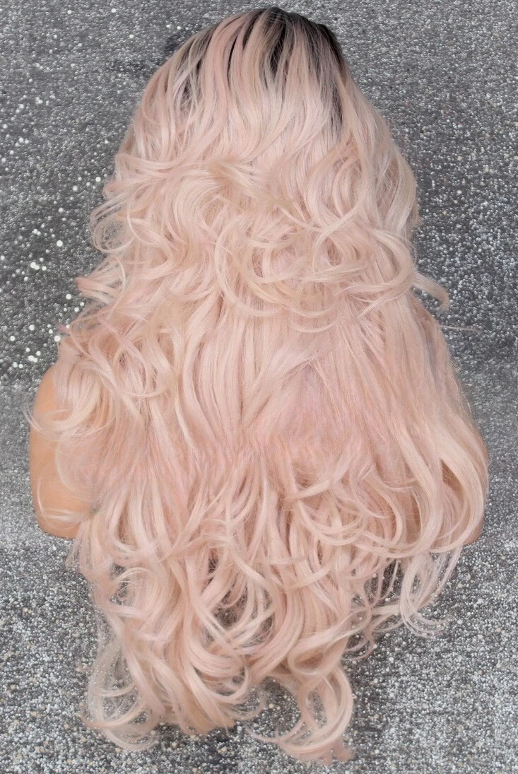 مزيج الشعر شعر مستعار فاتح مجعد طويل الطبقات الحرارة موافق روزجولد الوردي WVE