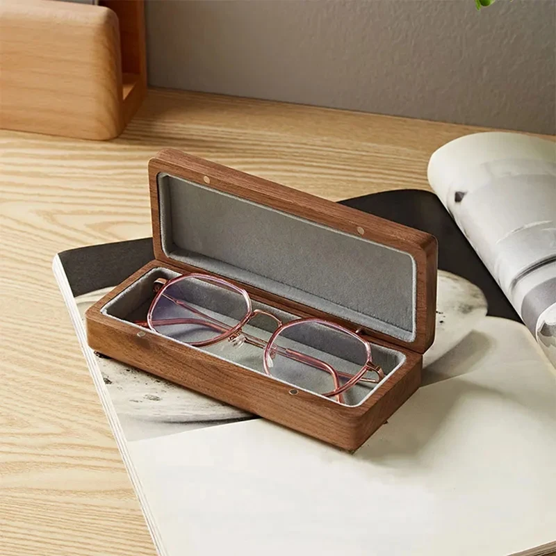 Solid Wood Glasses Case Retro Walnut Glasses Box Portable Men and Women Myopia Business Glasses Storage Box-A63M