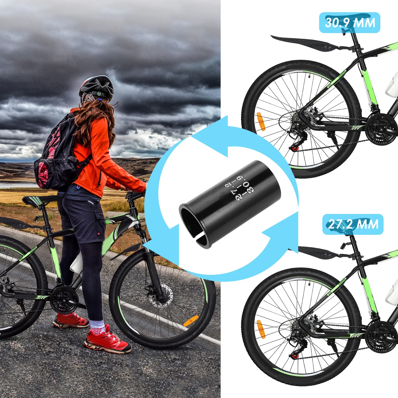 

Clispeed Seat Post Tube Reducing Sleeve 27.2 to 30.9mm Adapter Lightweight Aluminum Alloy Durable Road Bike Black