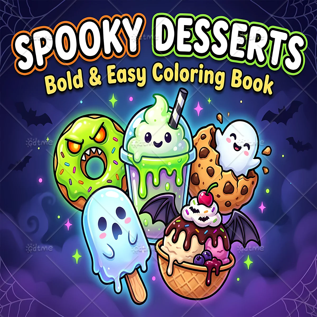 Spooky Desserts Bold & Easy Adult Coloring Book, Halloween Spooky Sweet Treats Stress‑Relief Colouring Pages for Relaxation