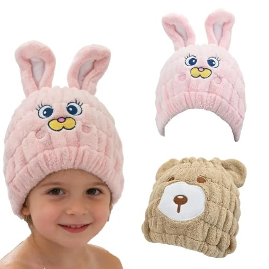 

2 PCS Microfiber Hair Towel Wrap for,Girls and Women, Cute Unicorn and White Rabbit Dry Hair Cap - Super Absorbent Quick Drying