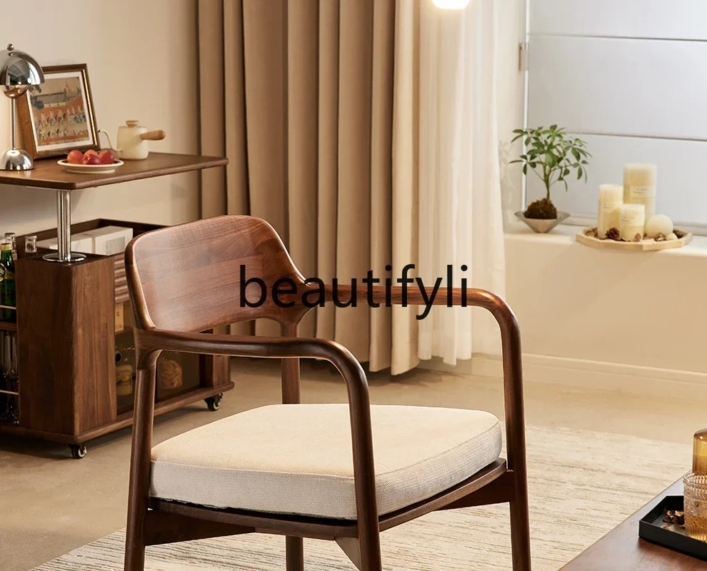 LJYBlack walnut single sofa chair solid wood soft bag leisure chair