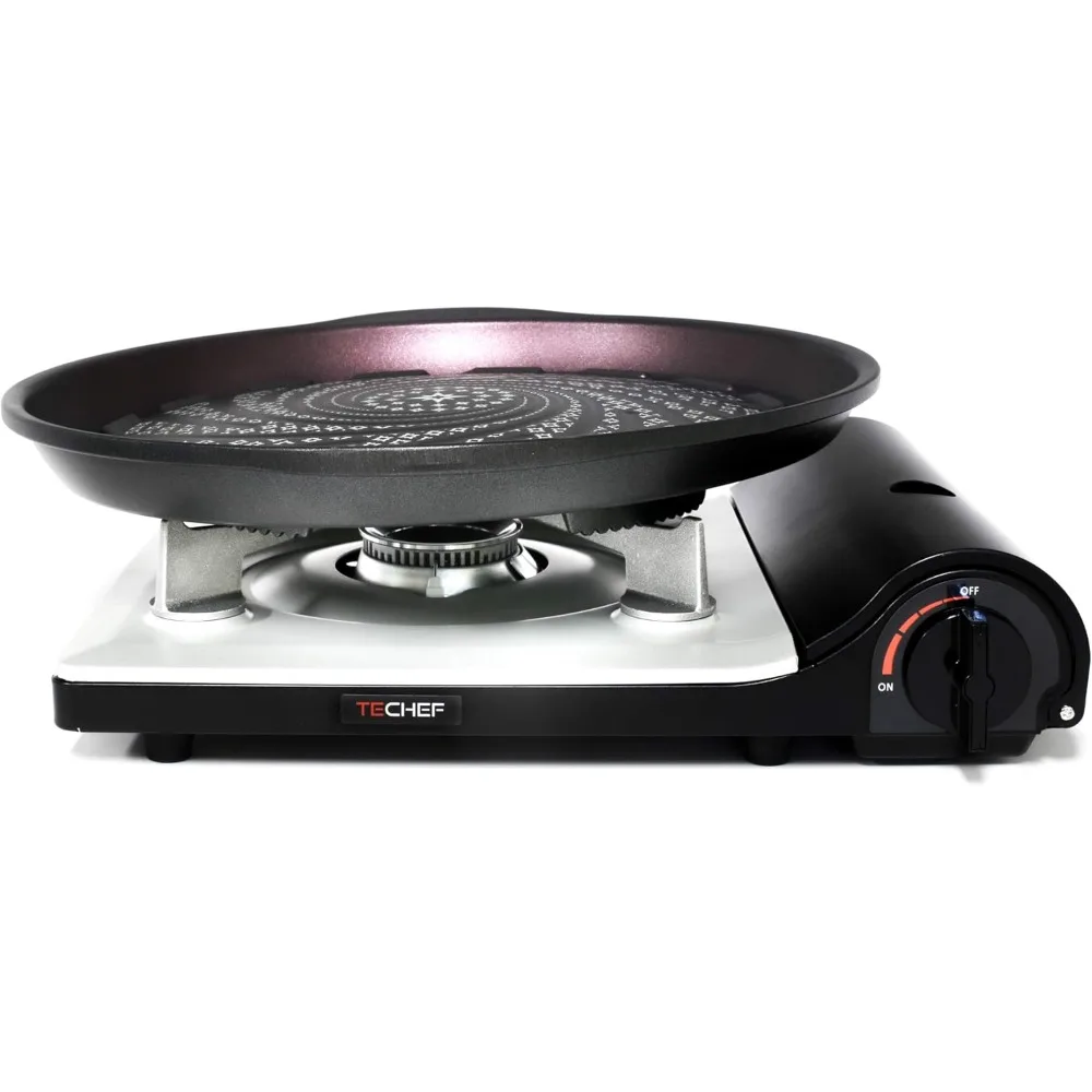 

TECHEF - Stovetop Korean BBQ Non-Stick Grill Pan with Agni Portable Gas Stove Burner, Made in Korea (Grill Pan w Stove)