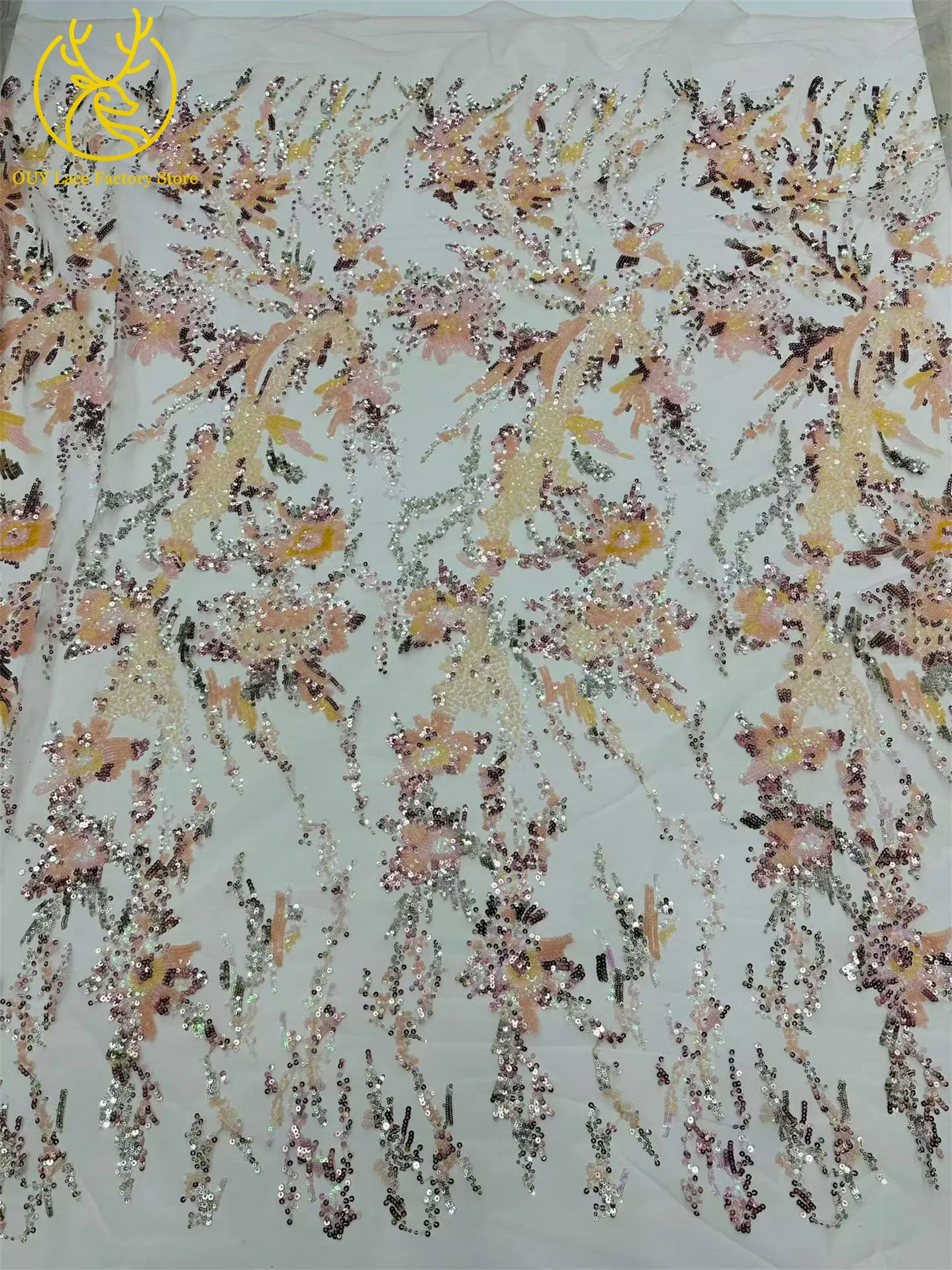 Roter afrikanischer Pailletten-Spitzenstoff, 5 Yards, hochwertiger, eleganter französischer Stickerei-Spitzenstoff für Hochzeits- und Abendkleider zum Nähen – Detail 4