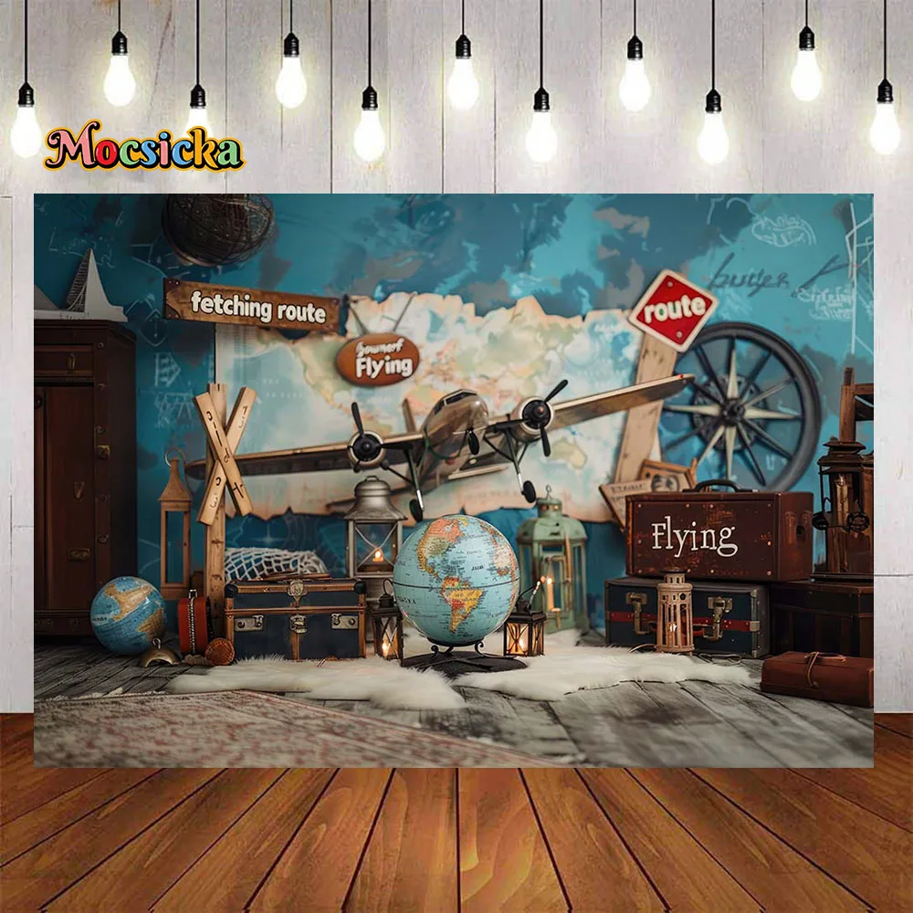 

Pilot Boy Baby Show Background Photography Props Flight Aircraft Suitcase Floor Backdrop Decor Kids Birthday Party Photozone