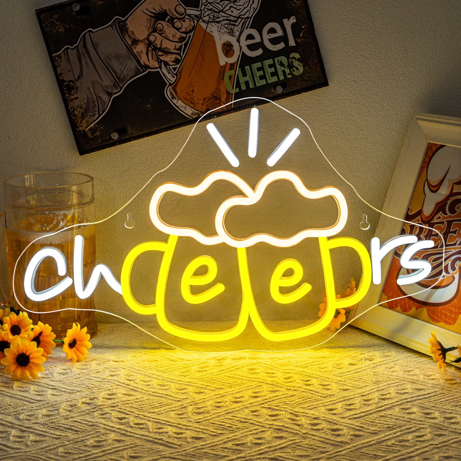 1 Stück gelbes Bier-Neonschild für die Hausbar, LED-Barschild für Männerhöhlen, Kneipen, Partys – ideal für Dekorationen, Feiern, Zusammenkünfte